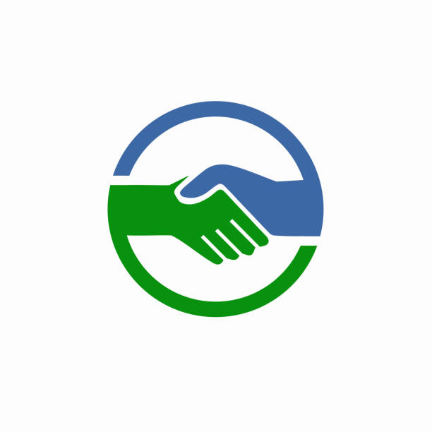 Handshake sign in the circle, on white background. Vector illustration